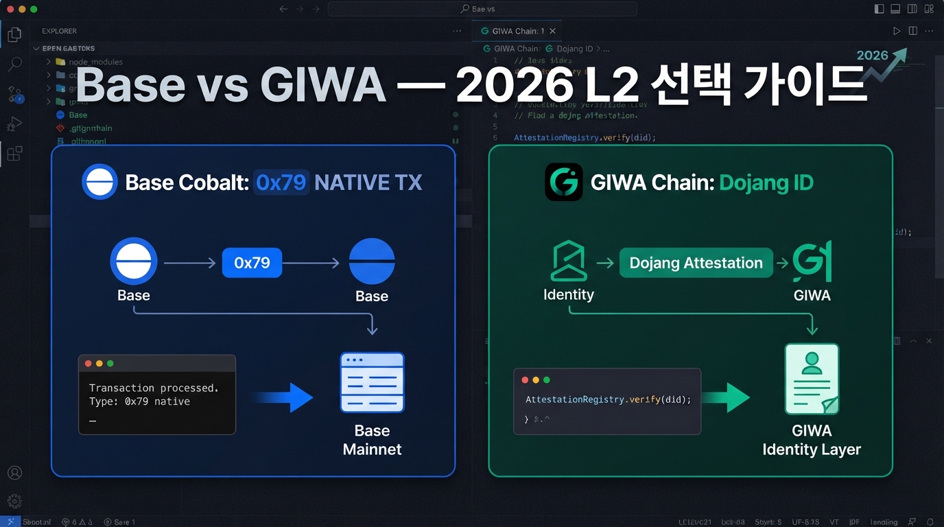 Base Cobalt vs GIWA Chain — 2026년 L2 개발자는 어디로 가야 할까